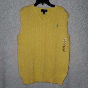 NWOT Polo Ralph Lauren Boys Yellow 100% Cotton Cable Knit Sweater Vest SZ XL